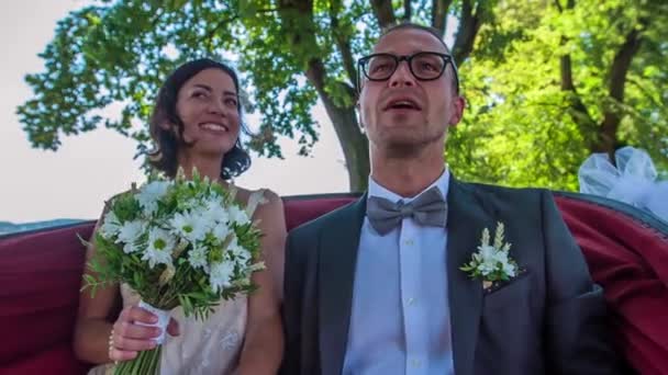 Noiva Solteiro Sentado Montando Carruagem Casamento — Vídeo de Stock