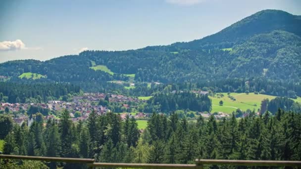 Pan Left View Forested Countryside Town Distance Kotlje Slovenia — Stock Video