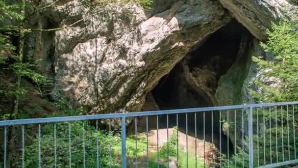 Медленный Следящий Снимок Смотрящий Моста Маленькую Пещеру Скале — стоковое видео