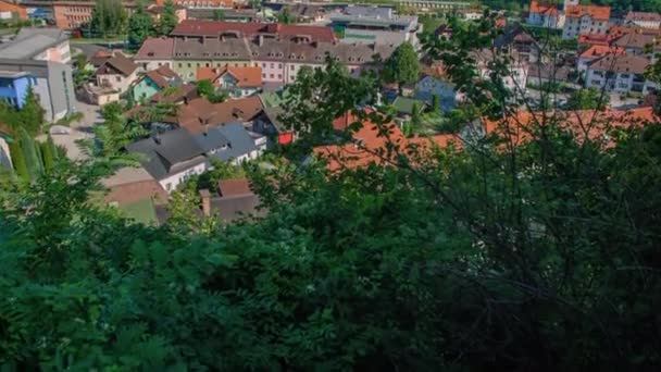 Malownicze Tradycyjne Słoweńskie Dachy Miasta Ravne Koroskem Krajobraz Wiejskich Wzgórz — Wideo stockowe