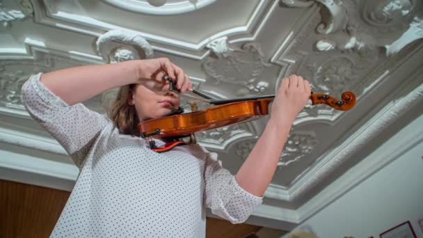 Women Violinist Playing Dvorec Bukovje Baroque Setting Close Shot — Stock Video