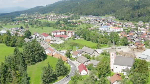 Slovenj Gradec Malé Venkovské Městečko Venkově Slovinska Letecký Paralaxy — Stock video