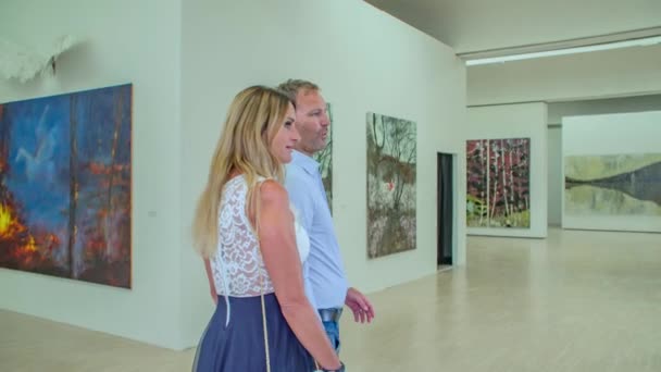 Paar Entdeckt Die Schönheit Der Bildenden Kunst Museum Art Korska — Stockvideo