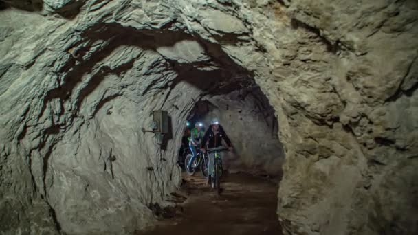 Slow Motion Adventurous Family Doing Mining Tunnel Tour Mount Peca — Stock Video