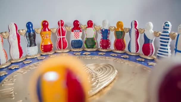 Small Sculptures Different Countries Made Gingerbread Stand Circle — Stock Video