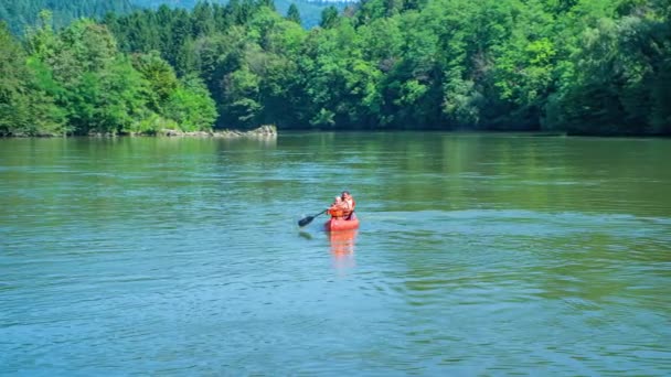 People Canoeing Relaxing Drava River Muta Slovenia Slow — Stock Video