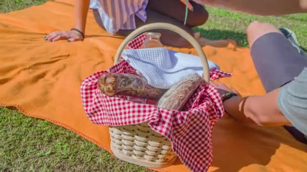 Atıştırmalıklarla Dolu Piknik Sepeti — Stok video