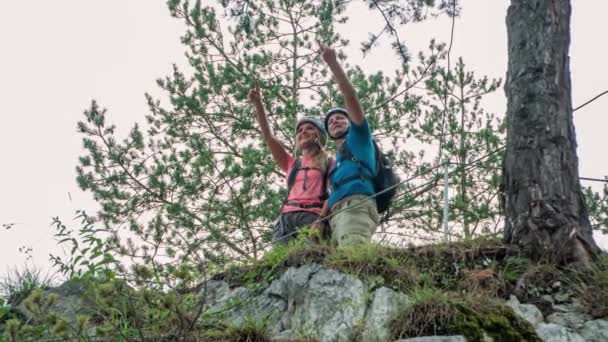 Homem Mulher Olham Por Cima Natureza Aponta Para Algo Que — Vídeo de Stock