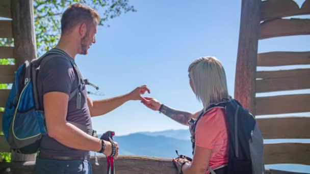 Girlfriend Explain Boyfriend How Make Love Sign Hands Valentine Day — Stock Video