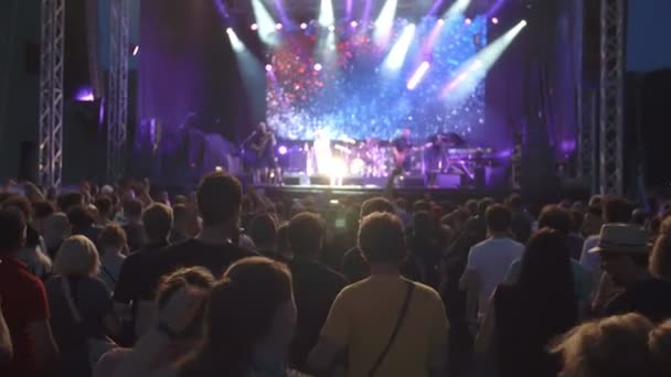 Panie są stały w tłumie na koncert rockowy — Wideo stockowe