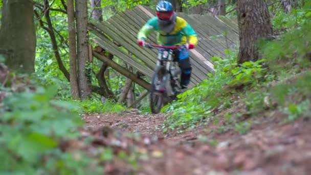 Passeio de bicicleta downhill profissional — Vídeo de Stock