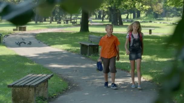 Niños caminando por el parque — Vídeo de stock