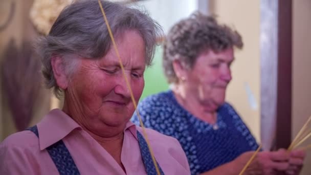 Farmers wives skilfully weaving straw — Stock Video