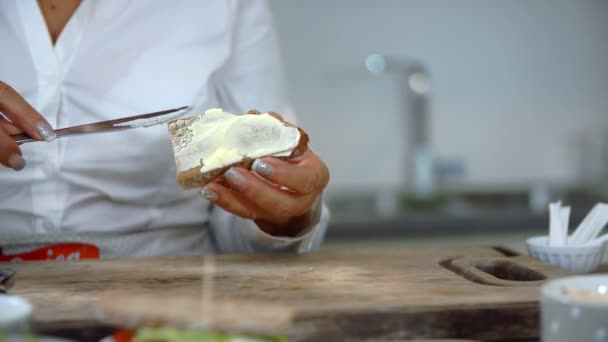 Cooker smearing  butter — Stock Video