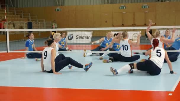 Joueurs jouant au volley-ball assis — Video
