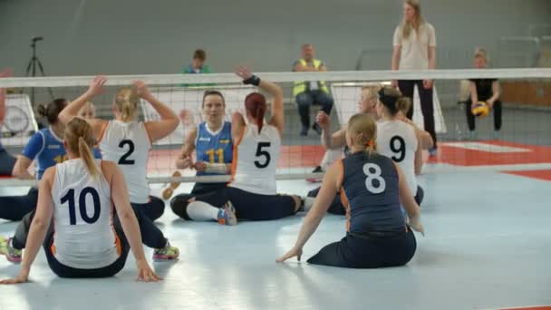Spieler spielen sitzenden Volleyball — Stockvideo