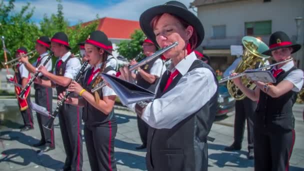 Músicos tocando música en una boda histórica — Vídeo de stock