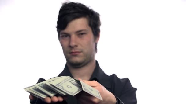 Άνθρωπος παλαμάκια με πολλά χρήματα — Αρχείο Βίντεο