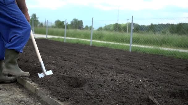 Jardinero volteando el suelo — Vídeo de stock