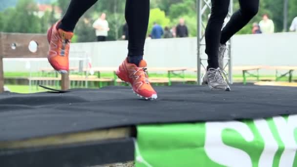 Women 's legs running on spot — стоковое видео