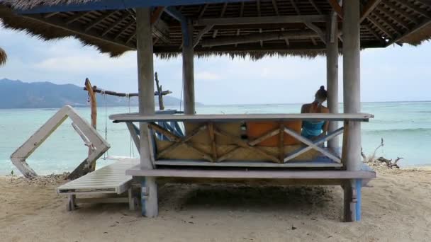 Cabane en bambou placée sur une plage — Video