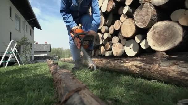 Cutting away parts of log used for lining — Stock Video