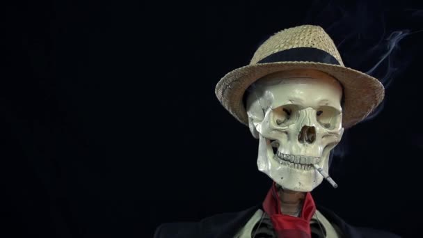 Skeleton  in  old mafia hat — Stock Video