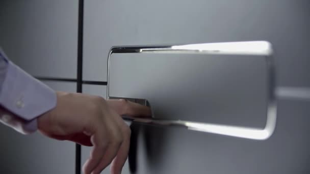 Hand touching  the door — Stock Video