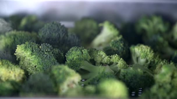 Broccoli gekookt krijgen door stoom — Stockvideo