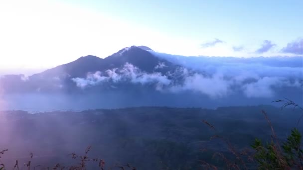 View over Batur lake and mount Agung — Stock Video