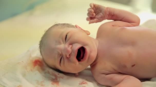Дитина щойно народжена плаче — стокове відео