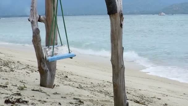 Rustic seaside swing on beach — Stock Video