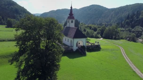 Church isolated alone in nature landscape — Stock Video
