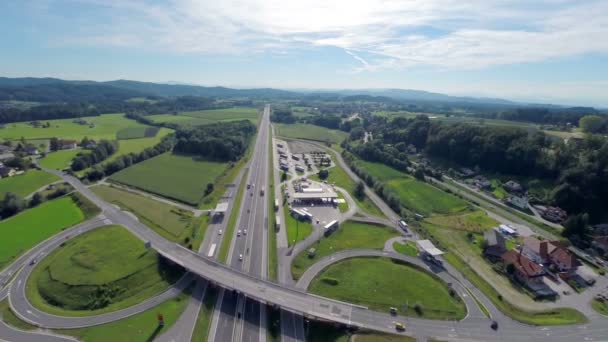 Road turns exit from highway to a gas station — Stock Video