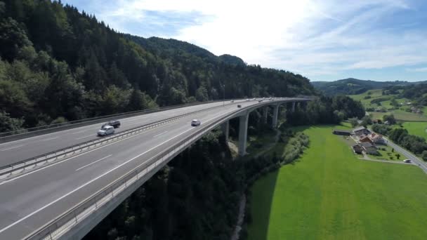 Grand pont d'une route d'autoroute dans une nature — Video