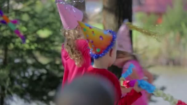 Verjaardagsfeestje in de winderige dag — Stockvideo