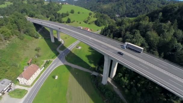 Μεγάλη γέφυρα ενός αυτοκινητόδρομου σε μια φύση — Αρχείο Βίντεο