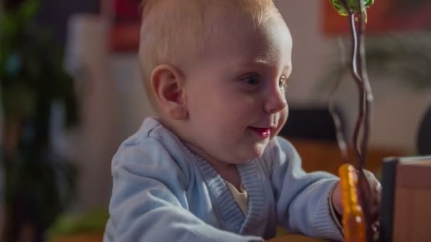 Pequeno menino brincando na sala de estar — Vídeo de Stock