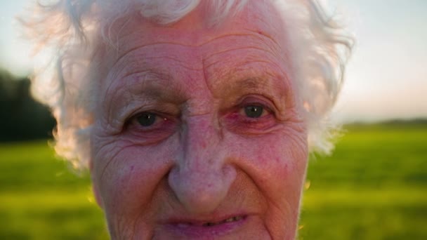 Портрет пожилой женщины с морщинами — стоковое видео