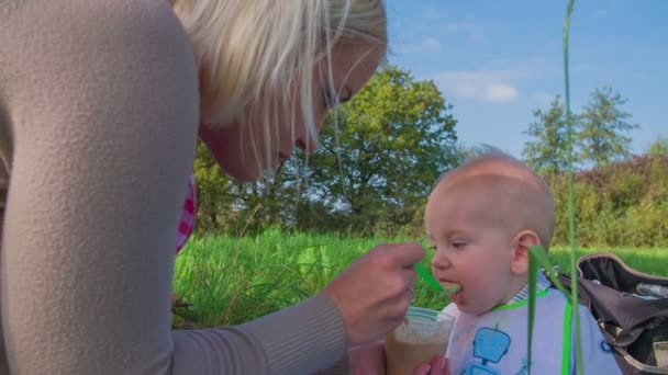 Mother feeding the cute baby — Stock Video