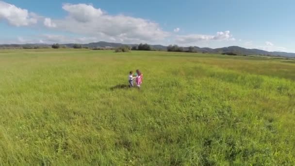 Niños sosteniendo su mano y dando vueltas — Vídeos de Stock