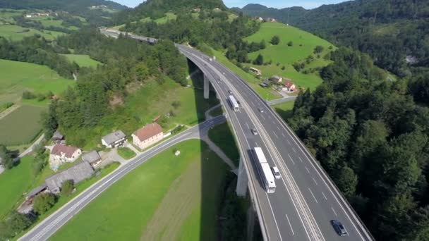 Big highway road bridge in a nature — Stock Video