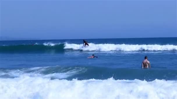 Surfers op grote golvende zee — Stockvideo
