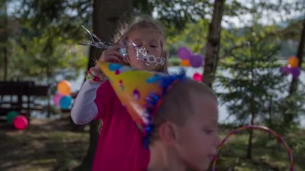 Birthday party near the water in the beautiful scenery — Stock Video