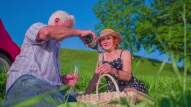 Yaşlı çift piknik yapıyor.