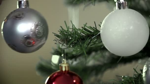 Homme accrochant des boules décoratives — Video