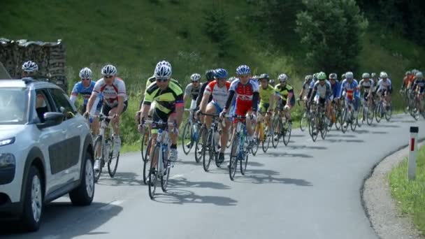 Cyclists riding on a bicycle marathon in Slovenia — Stock Video