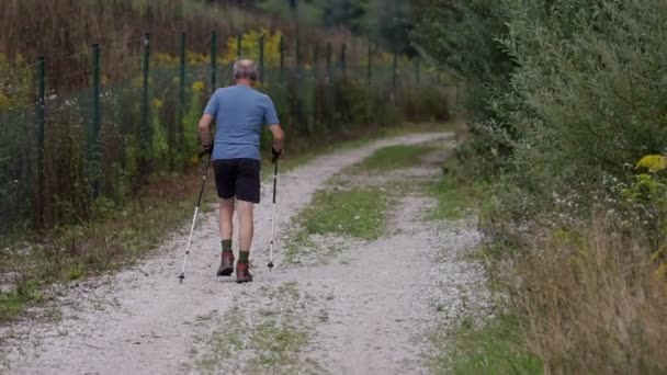 Людина з пішохідними полюсами — стокове відео