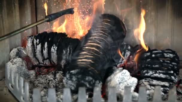 Briquetas orgánicas están ardiendo — Vídeo de stock