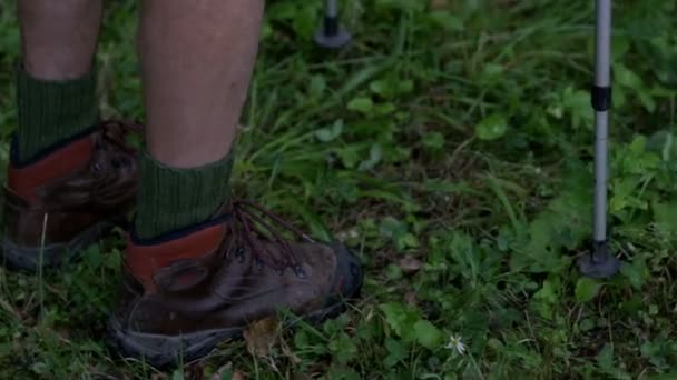Homme avec bâtons de trekking — Video